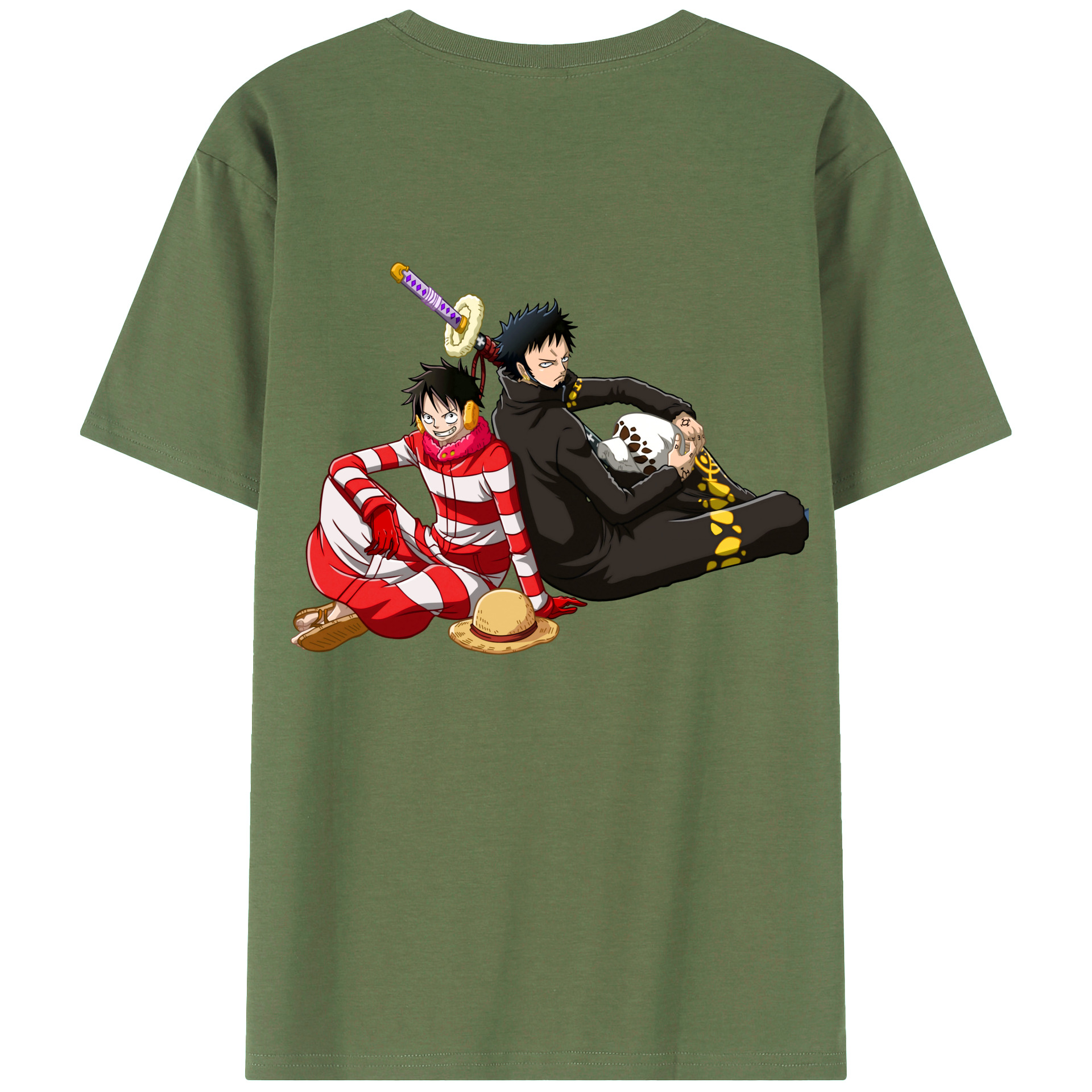 ワンピース モンキー・D・ルフィ ONE PIECE Monkey D. Luffy 綿100％ メンズ半袖Tシャツ（バックプリント） 通気性